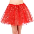 thumbnail image 2 of Women's Vintage Triple Layered Tulle Dress-up Tutu Skirt w/ Sparkling Sequin,Red, 2 of 3