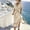 Beige, variant on asdoklhq Cocktail Dresses for Women Beach Dress Elegant Fitted V-neck Batwing Sleeves Pleated Waist Ruffled Hem Midi for Ladies Black L