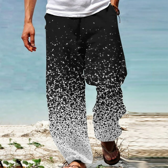 Virmaxy Work Pants For Men Gradient 3D Print Sweatpants Elastic Waist Drawstring Straight Cargo Pants Black-E XL