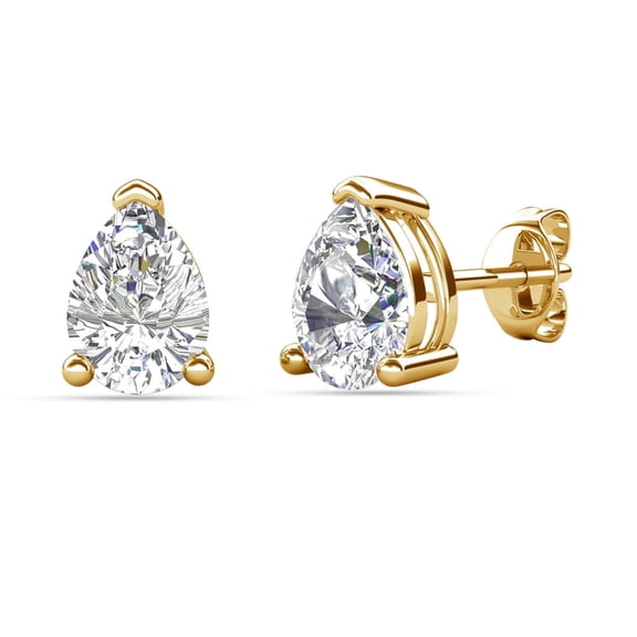 Cate & Chloe Mia 18k Yellow Gold Plated Stud Earrings with 1ct Pear Cut Simulated Diamonds Gift for Women