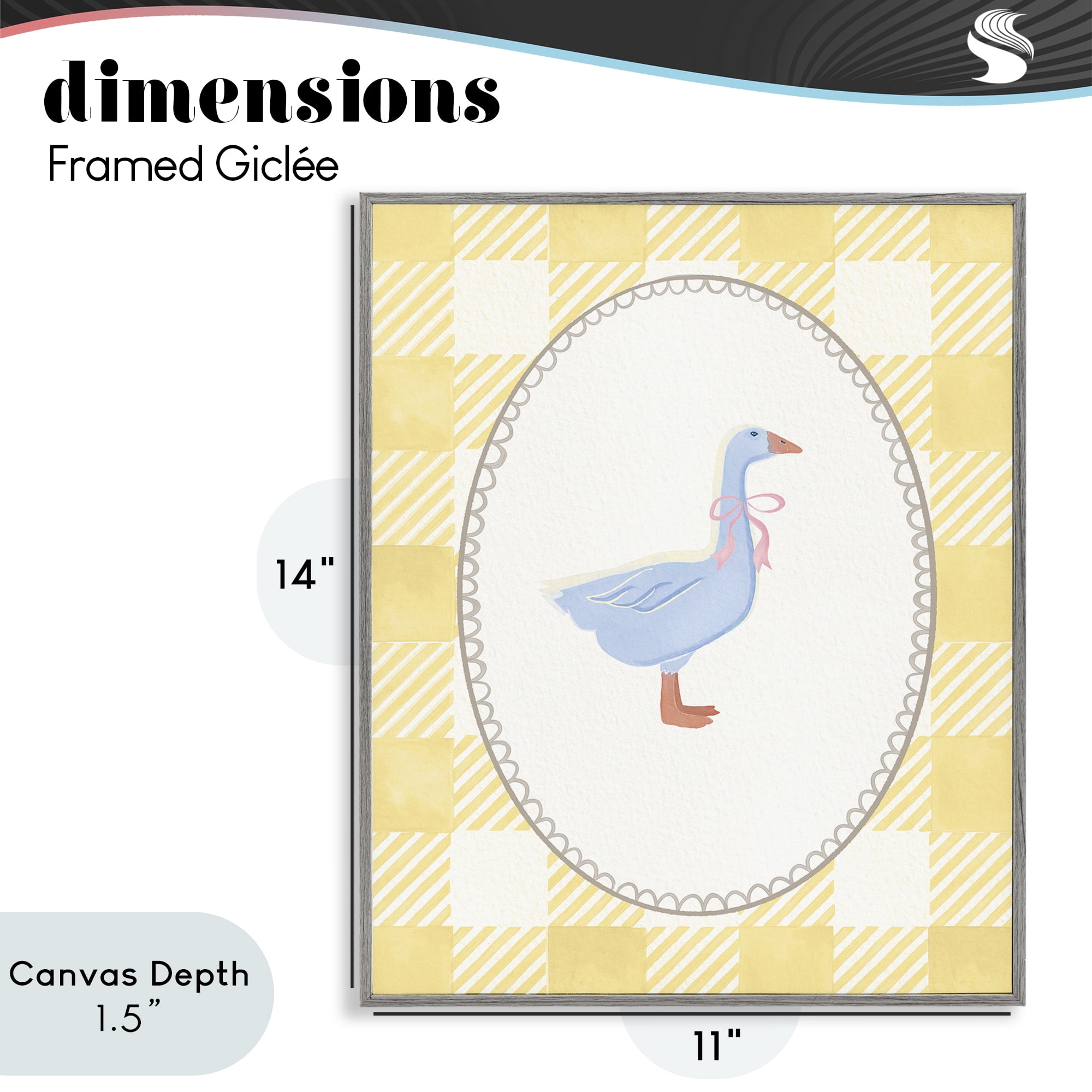 Stupell Industries Little Goose on Yellow Gingham Gray Framed Giclee Art, design by The Paper Curator