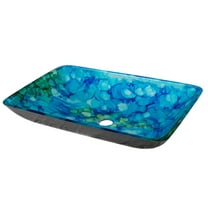 Blue and Green Water Lilies Rectangular Glass Vessel Sink