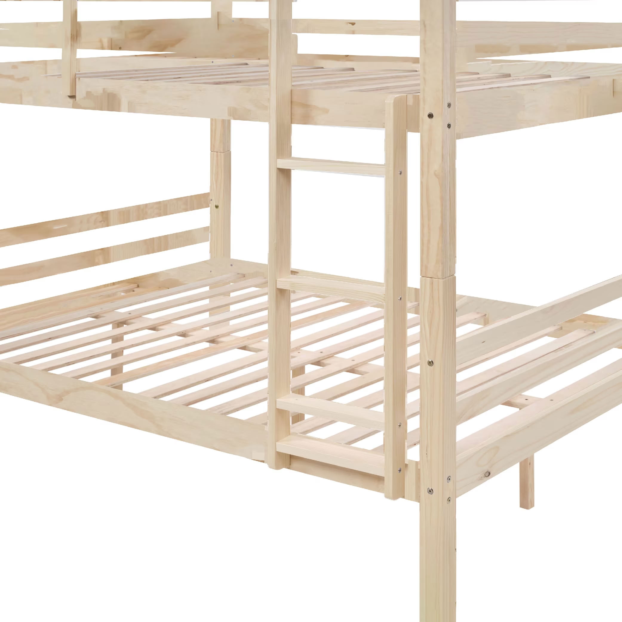 MAYEERTY Full over Full Bunk Bed with Thick Posts, Solid Wood Bed Frame with High Guardrail and Ladder, for Kids Teens Dorm Rooms, No Box Spring Needed