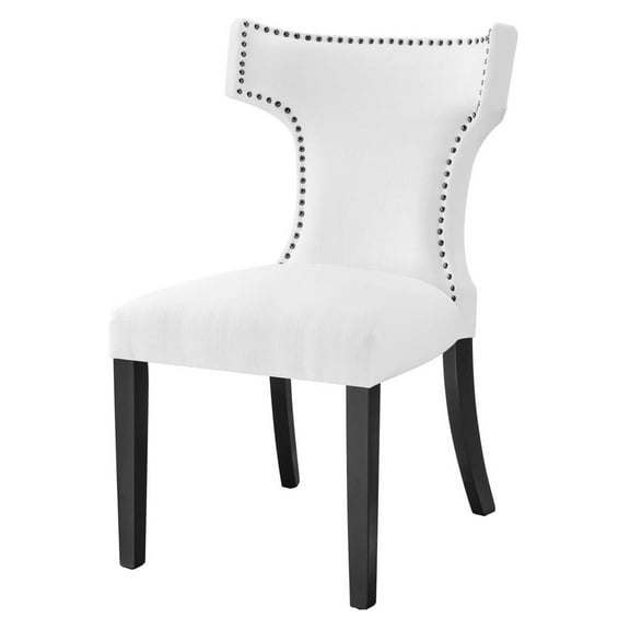Side Dining Chair, Rivet Nailhead, White, Fabric, Kitchen Cafe Bistro Hospitality Restaurant, Modern Contemporary HB32911