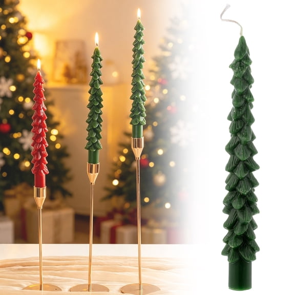 Christmas Tree‑Shaped Taper Candle,Stable‑Burn Christmas Tree Taper Sticks,Fall Taper Candles,Decorative Tree‑Design Tall Candlesticks Wax,Holiday Stick Candle Ornaments for Holiday Use