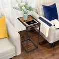 thumbnail image 3 of C Shaped End Table with Charging Station, Slide Under Sofa Side Table Set of 2 ,TV Tray Couch Table with USB Ports Outlets, Metal Frame Snack Table for Living Room Bedroom Rustic Brown, 3 of 8