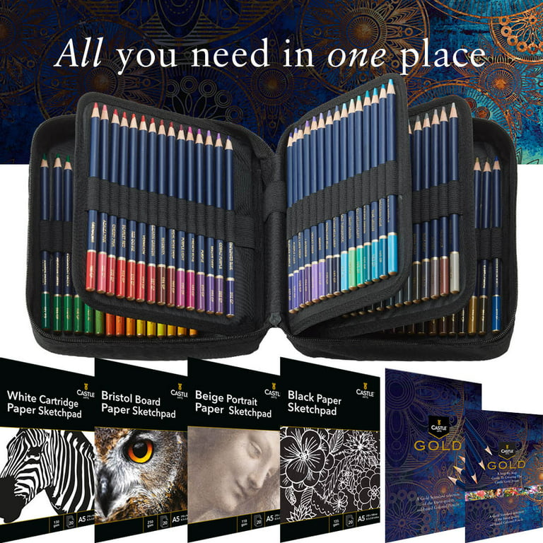 Castle Art Supplies 72 Colored Pencils Zipper-Case Set, Quality Soft Core  Colored Leads for Adult Artists, Professionals and Colorists