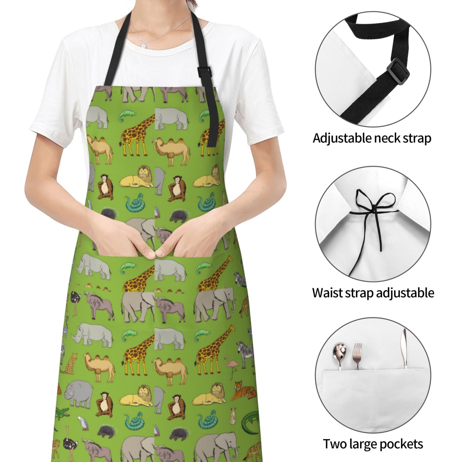 Kdxio African Animals 1 Apron with Pockets Adjustable Kitchen Aprons for Men Women Waterproof Aprons for Cooking,Drawing,Crafting, Baking Household Cleaning