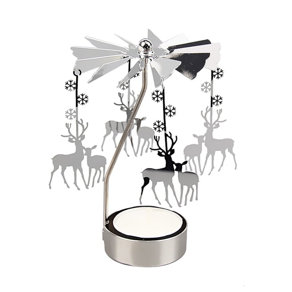 Silver Rotating Candle Holder – Romantic Spinning Carousel Tea Light Candlestick for Weddings, Dinners, Parties, Home Decor