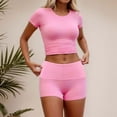 thumbnail image 2 of Shorts Sets Women 2 Piece Outfits for Women Matching Sets Casual Pleated Short Sleeve Top and High Waisted Wide Leg Pants Tracksuit Summer Outfits, 2 of 4