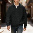 thumbnail image 2 of DHFJKG Mens Knitted Jacquard Sweaters 2 In 1 Top Turndown Collar Long Sleeve Loose Fit Textured-Knit Pullover Fall Winter Retro Soft Jumper Tops, 2 of 5