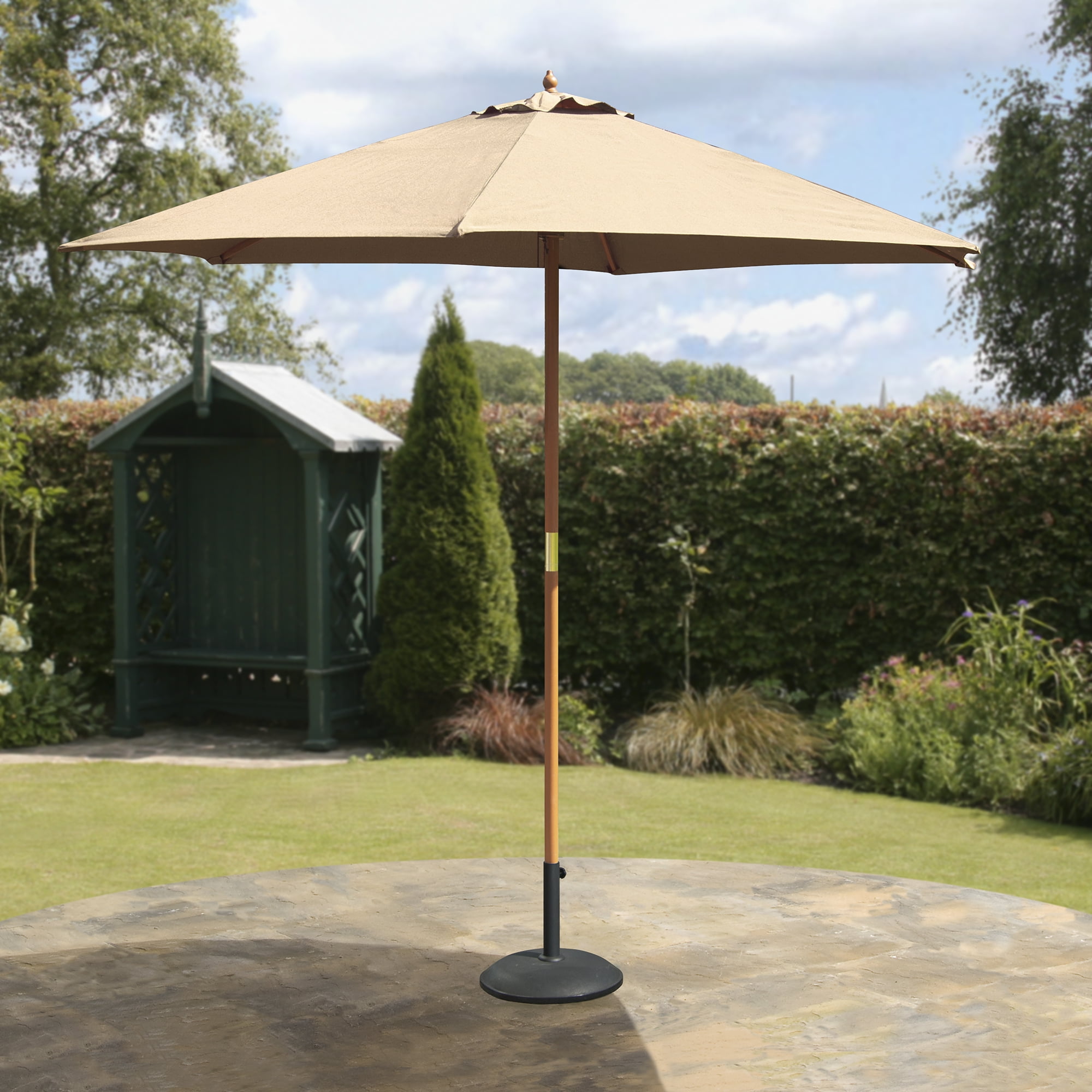 SunTime 9 Ft Wooden Market Patio Umbrella Ecru