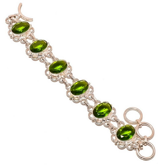 Peridot 925 Silver Plated Tennis Bracelet 7-7.99" TB7511-82, Valentine's Day Gift, Birthday Gift, Beautiful Jewelry For Woman & Girls