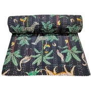 Indian Handmade Queen Cotton Kantha Quilt throw Blanket Bedspread Vintage Quilt