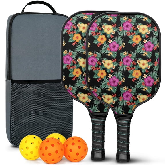 Pickleball Paddles Set,Pioneer Flower Floral Print Pattern Fiberglass Surface Pickleball Racket Set with 2 Indoor Outdoor Pickleball Balls and Pickleball Bag,Pickle-ball Equipment