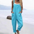thumbnail image 2 of KPOPLK Women's Casual Wide Leg Overalls Loose Fit Jumpsuits Solid Color Adjustable Strap Bib Romper Fall Clothes Blue XXXL, 2 of 5