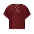 thumbnail image 5 of Hueook Fall Short Sleeve Workout Tops For Women Crew Neck Criss Cross Back Yoga Athletic Tee Cotton Shirts Wine XL, 5 of 6