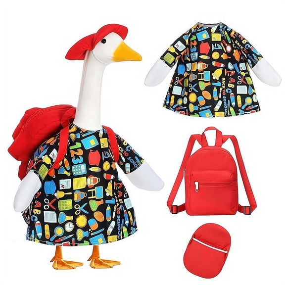 Desk Goose Outfits, Back to School Desk Goose Cloths Accessories with Schoolbag and Hat, 7 Inch Desks Geese Student Costume for Desktop Geeses Statues, Home Office Table Geese Statue Decor