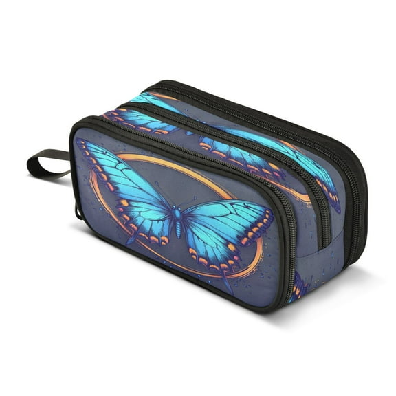 ALAZA Butterfly Pencil Case Bag 3 Compartment Pen Pouch Large Storage Holder Box Organizer
