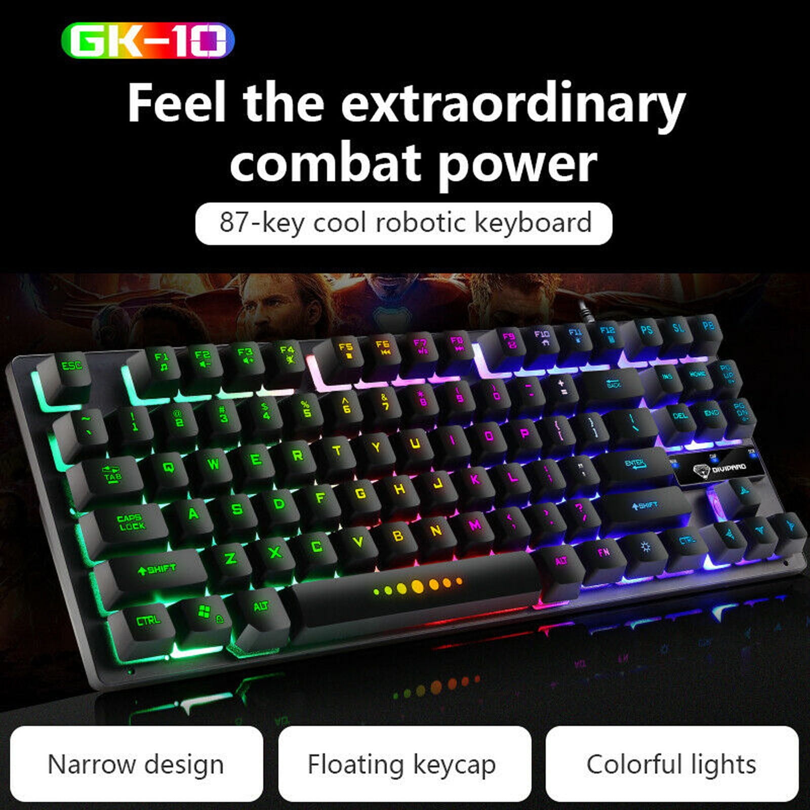 Patois financiën Induceren GK-10 87 Keys RGB Mechanical Gaming Keyboard Wired Backlit for PC Desktop  Gamers - Walmart.com