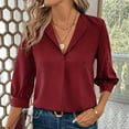thumbnail image 6 of fatyb Women's Dressy Blouses 3/4 Sleeve Collar V Neck Loose Shirts Elegant Chiffon Work Business Tops, 6 of 7