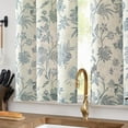 thumbnail image 2 of Floral Linen Tier Curtains 24 Inch Farmhouse Cafe Curtains Rod Pocket Country Flower Drapes for Small Windows for Kitchen Laundry Room Bathroom RV 2 Panels Light Filtering Blue on Beige, 2 of 8