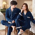 thumbnail image 1 of Pijamas de algodón para hombre y mujer, ropa de dormir con cuello vuelto, pantalones de manga larga, conjuntos de pijama sólidos, Otoño e Invierno, 1 of 4