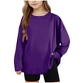 thumbnail image 2 of dazeni Girls Oversized Tshirts Kids Long Sleeve Crewneck Shirts Solid Clolr Casual Basic Tops Tees Purple, 2 of 8