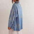 thumbnail image 5 of sicmoss Women's Blue Cotton Vintage Oversized Embroidered Denim Jacket Boho Loose Fit Button Down Casual, 5 of 7