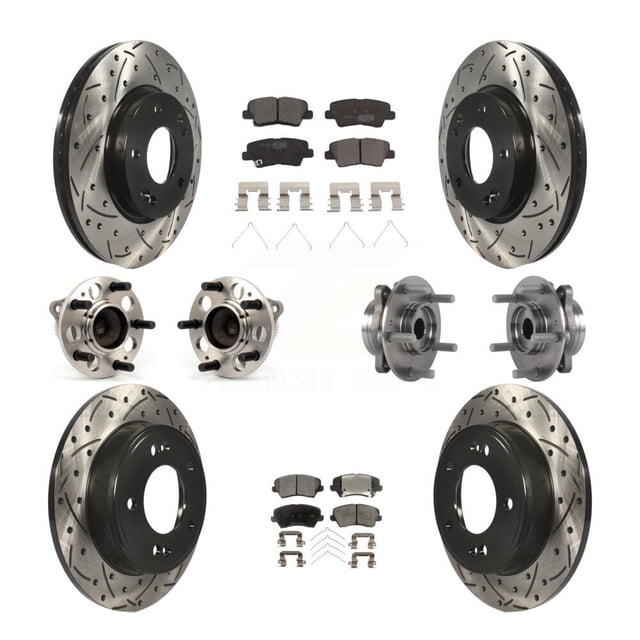 Transit Auto Front Rear Hub Bearings Assembly Coated Disc Brake Rotors and Ceramic Pads Kit (10Pc) for Car 2017 Hyundai Elantra GT - Left Right Side (Driver Passenger) KBB-113634