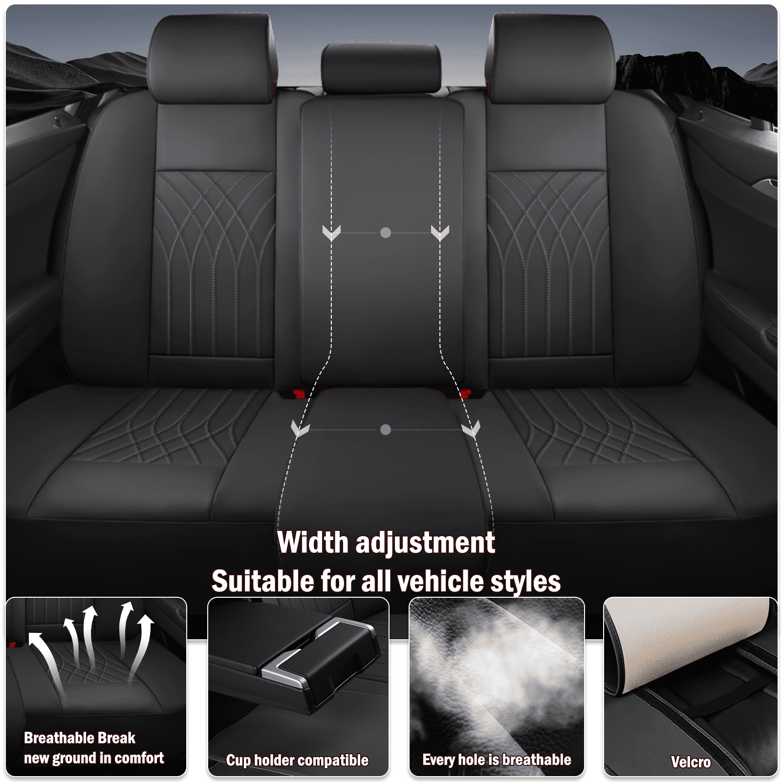 NS YOLO Premium Faux Leather Car Seat Covers Full Set | Universal Fit for Cars, Trucks & SUVs | Waterproof, Full Coverage 5-Seat Protector，black