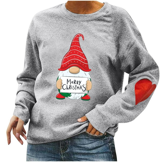 Birdeem Automne et Hiver Femmes Chandail Imprimé de Noël Col Rond Manches Longues Blouse Unie Hauts Chandails en Molleton