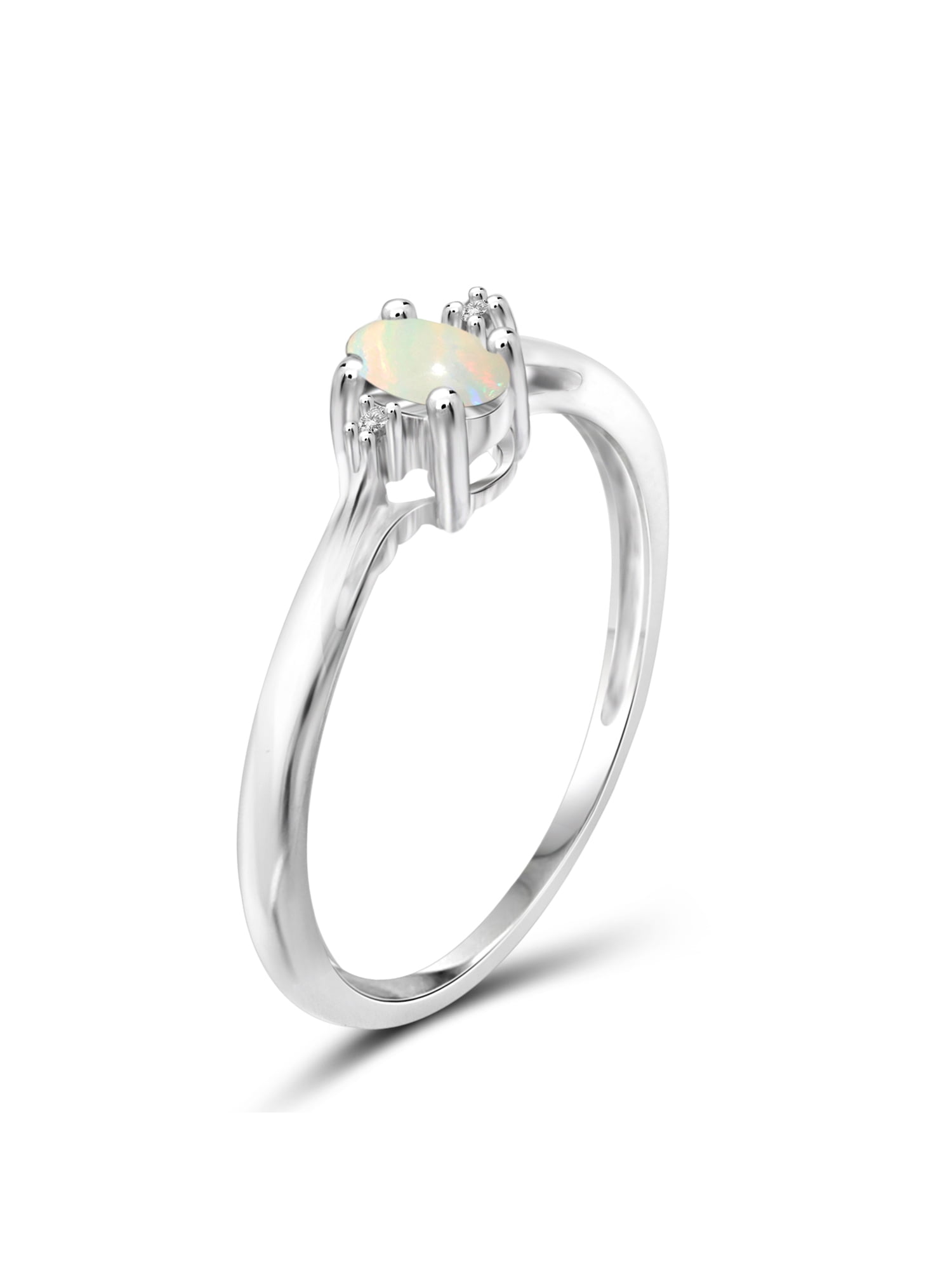 JewelersClub Opal Ring Birthstone Jewelry – 0.15 Carat Opal 0.925 Sterling Silver Ring Jewelry with White Diamond Accent – Gemstone Rings with Hypoallergenic 0.925 Sterling Silver Band