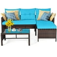 thumbnail image 2 of Costway 3PCS Patio Wicker Rattan Sofa Set Outdoor Sectional Conversation Set Turquoise, 2 of 10