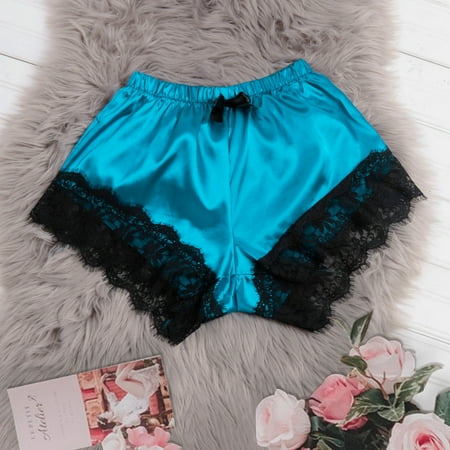 

Women Pants Clearance Sale Women Satin Sexy Stain Pajamas Bowknot Shorts Pyjamas Sky Blue S P3287