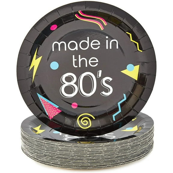 80s Birthday Party Plates (9 in., 48 Pack)