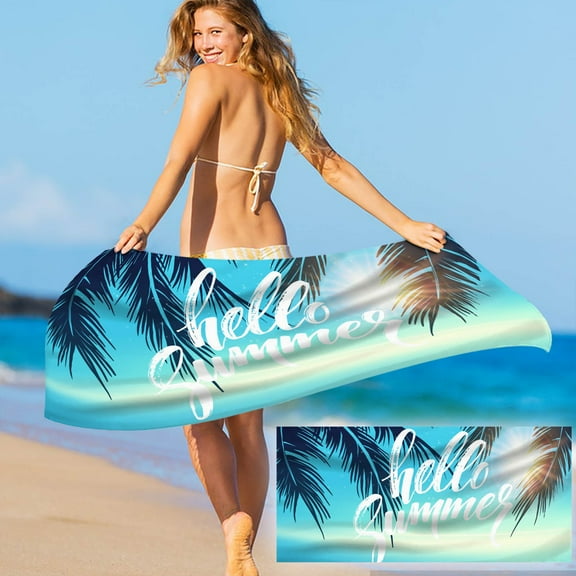 LACKUST Tropical Palm Beach Towel - Soft Microfiber for Camping, Travel, Beach (Hello Summer Design)