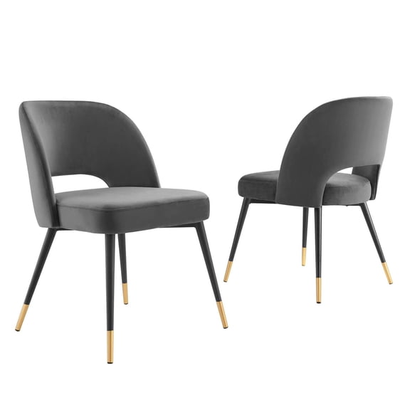 Maklaine 18.5" Performance Velvet Dining Side Chairs in Charcoal (Set of 2)
