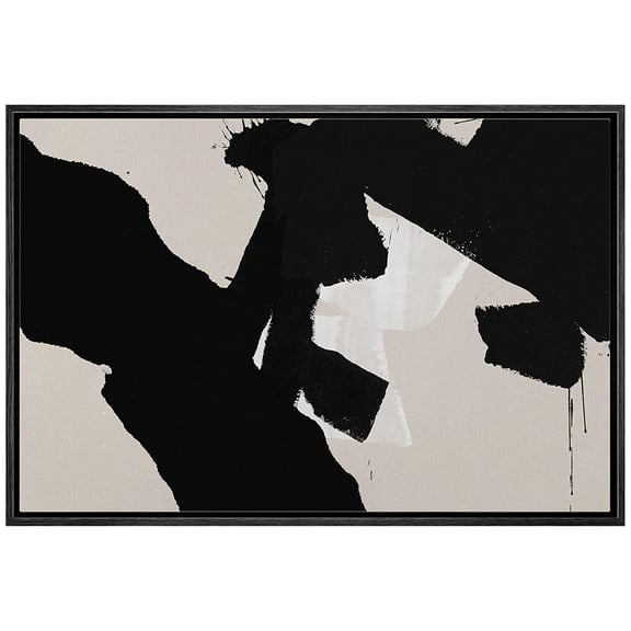 wall26 Framed Canvas Print Wall Art Black Tan Spray Paint Street Art Collage Abstract Shapes Illustrations Modern Art Decorative Bohemian Multicolor for Living Room, Bedroom, Office - 24"x36&quo