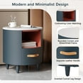 thumbnail image 4 of Christopher Knight Home Round Nightstand with Drawer & Open Shelf, Bedside Table with Leather Handles and Cone Legs, Blue, 4 of 10