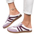 thumbnail image 5 of Women's Striped Canvas Slip On Sneaker Mules, Backless Casual Lace Up Flat Loafers Low Top Walking Shoes With Comfortable Cushioned Insole Durable Rubber Sole Everyday Wear,Light Purple 6, 5 of 6