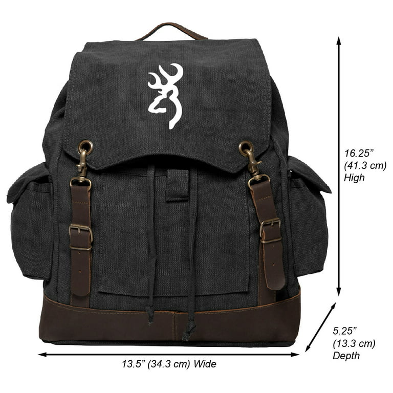 Browning Logo Hunting Vintage Rucksack Backpack w/ Leather Straps