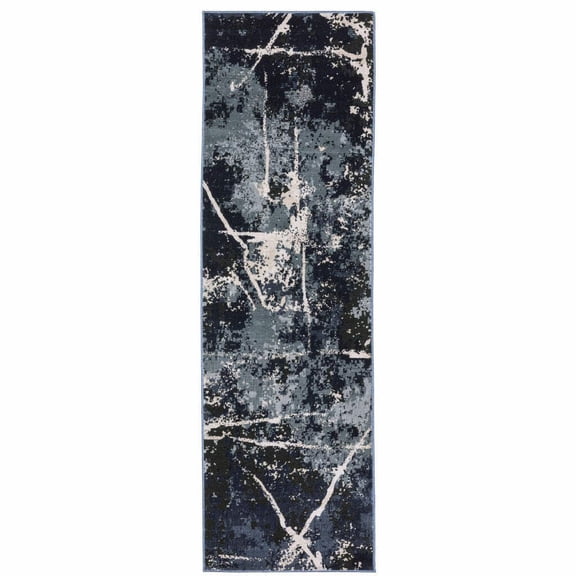 HomeRoots 508622 2 x 8 ft. Blue Gray & Beige Abstract Power Loom Stain Resistant Runner Area Rug