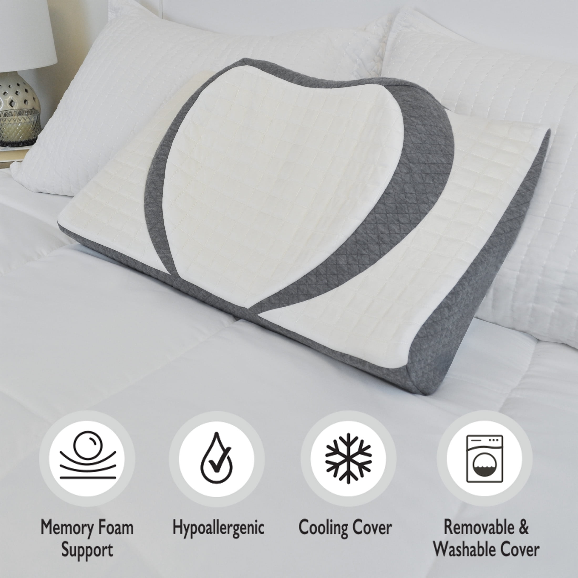 Wondertech® Ergonomic Memory Foam Contoured Heart-Shaped Pillow with Cooling Cover