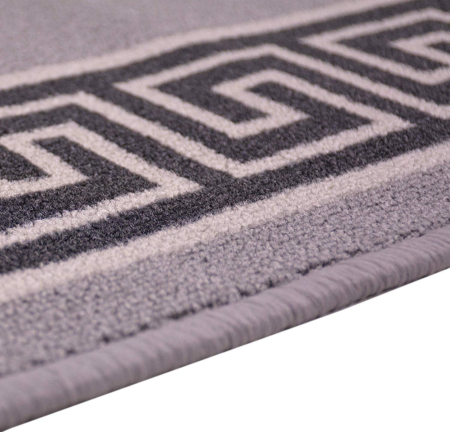 Custom Size Runner Rug Bordered Grey Color Greek Key Meander Design Roll Rug Runner Choice of Your&nbsp;Length by Feet&nbsp;Slip Resistant Latex Back Cut to Size Runner Rugs Customize in USA Facility