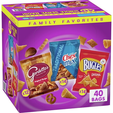 Bugles Chex Mix Gardetto's Family Favorites Variety Pack, Snack Bags, 40 ct