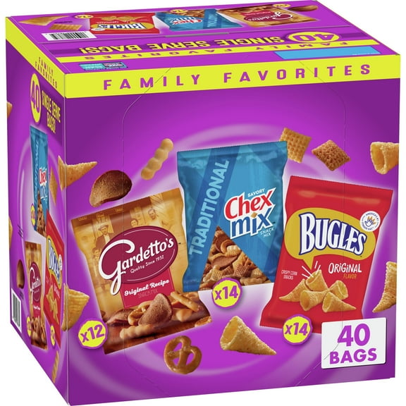 Bugles Chex Mix Gardetto's Family Favorites Variety Pack, Snack Bags, 40 ct