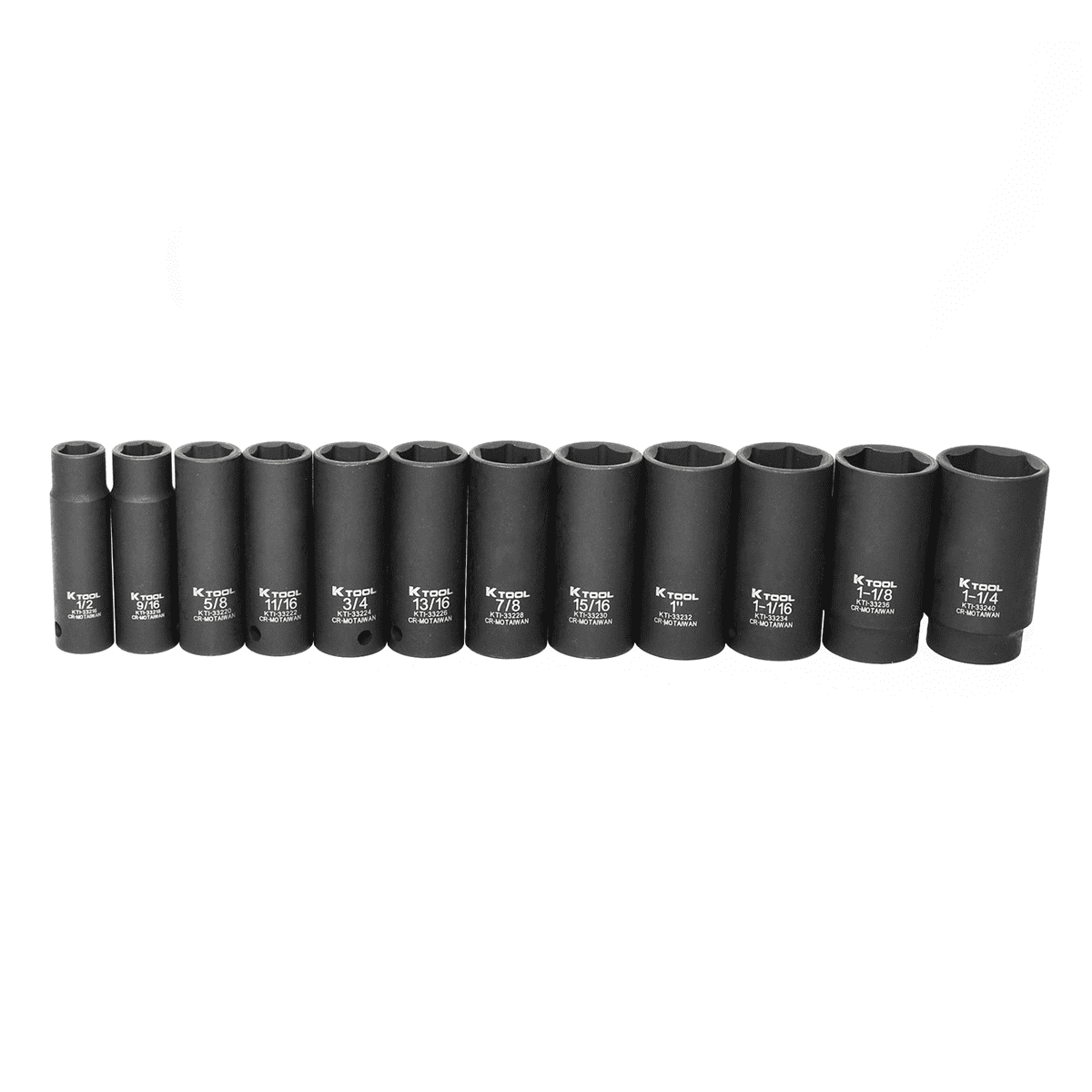 K Tool International Socket Set Impact SAE 6 pt. Deep 1/2 in. Dr 12 Pieces