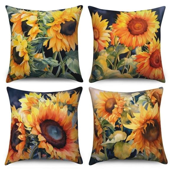 4PCS 18"x18" Sunflower Pillow Covers Spring Summer Throw Pillowcase Yellow Floral Pillow Covers Cushion for Home Outdoor Sofa Couch Decoraions