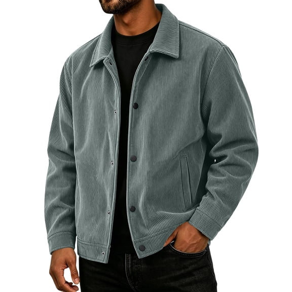 Men's Corduroy Jacket Fall Casual Button Down Jacket with Notched Collar & Side Pockets Relaxed Fit Outerwear S